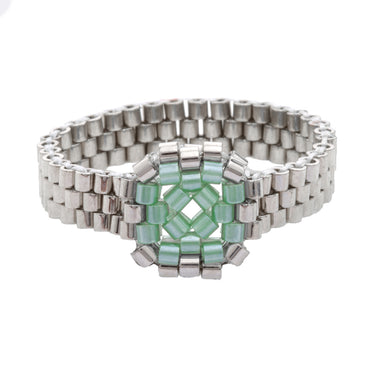 Anillo Diamantes 1 Cuadrado Plata Ajustable Aqua
